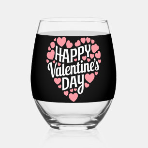 Funny Happy Valentines Day Heart Love Valentine  Stemless Wine Glass