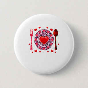 Funny Happy Valentines Day Lunch Lady Leopard Hea  Button