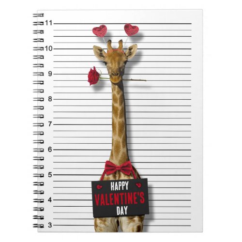 Funny Happy Valentines Day Mugshot Guilty Giraffe Notebook