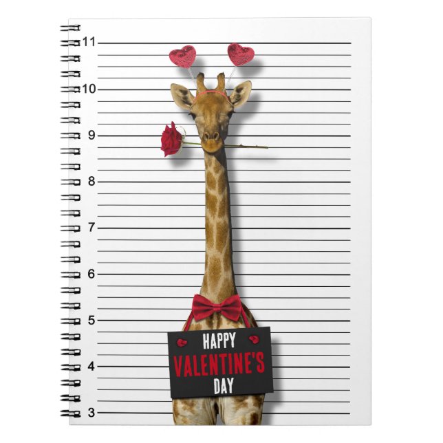 Funny Happy Valentine's Day Mugshot Guilty Giraffe Notebook (Front)