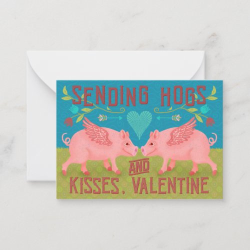 Funny Happy Valentines Day Pigs Pun Kids Classroom Note Card