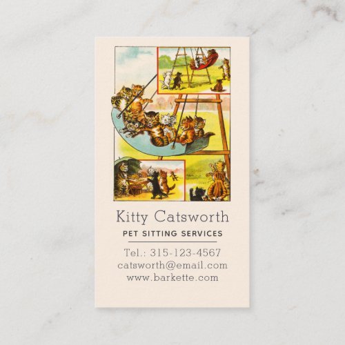 Funny Happy Vintage Cats Kittens Playground Swing Business Card