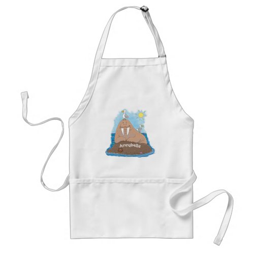 Funny happy walrus cartoon illustration adult apron