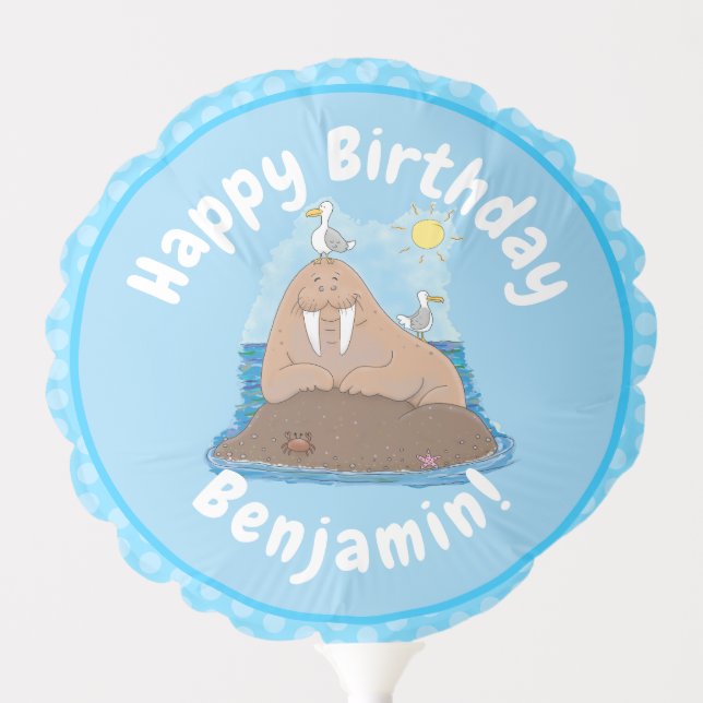 Funny happy walrus cartoon illustration balloon (Front)