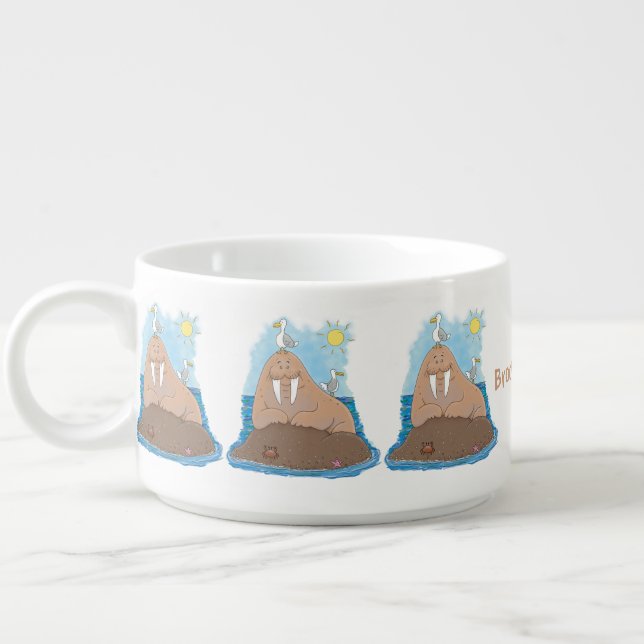 Funny happy walrus cartoon illustration bowl (Right)