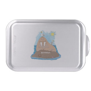 Funny happy walrus cartoon illustration cake pan