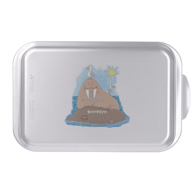 Funny happy walrus cartoon illustration cake pan (Front)