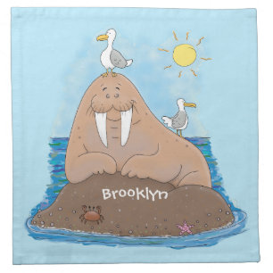Funny happy walrus cartoon illustration cloth napkin