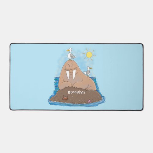 Funny happy walrus cartoon illustration desk mat