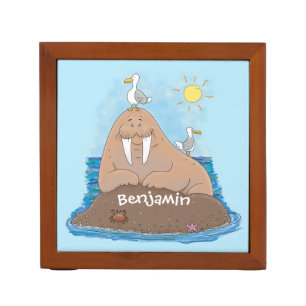 Funny happy walrus cartoon illustration desk organizer