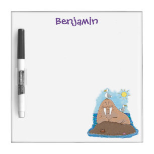 Funny happy walrus cartoon illustration dry erase board