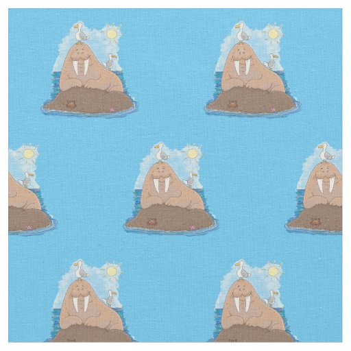 Funny happy walrus cartoon illustration fabric