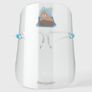 Funny happy walrus cartoon illustration face shield