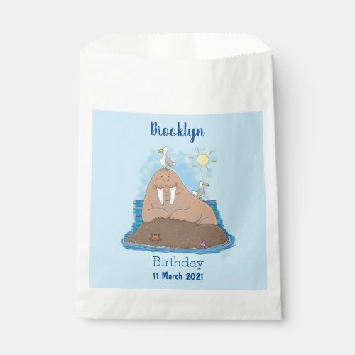 Funny happy walrus cartoon illustration favor bag