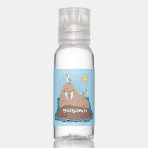 Funny happy walrus cartoon illustration hand sanitizer