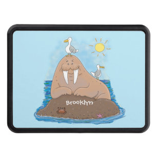 Funny happy walrus cartoon illustration hitch cover