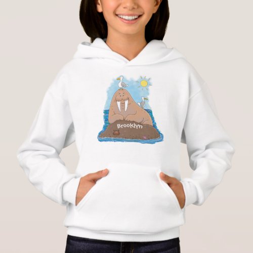 Funny happy walrus cartoon illustration hoodie