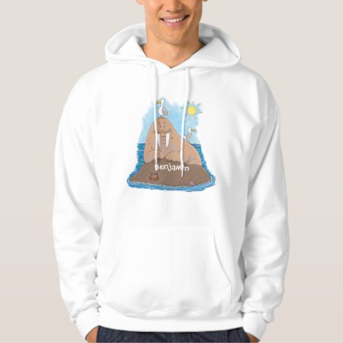 Funny happy walrus cartoon illustration hoodie