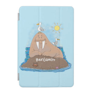 Funny happy walrus cartoon illustration iPad mini cover