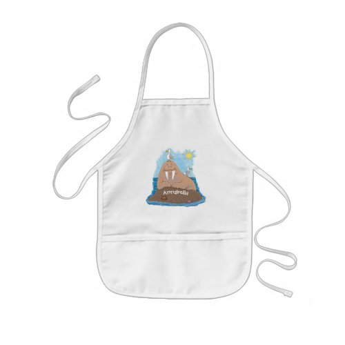 Funny happy walrus cartoon illustration kids apron