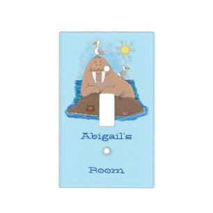 Funny happy walrus cartoon illustration light switch cover