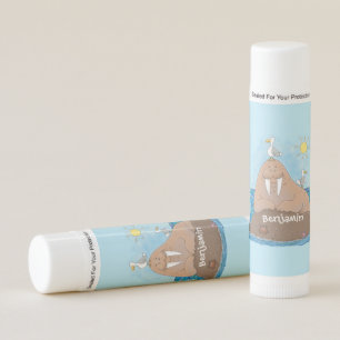 Funny happy walrus cartoon illustration lip balm