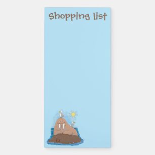 Funny happy walrus cartoon illustration magnetic notepad