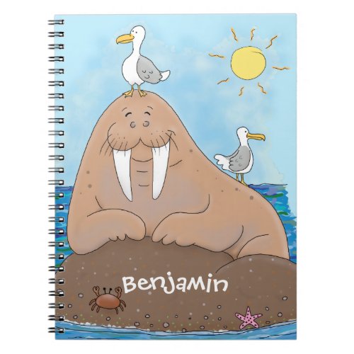 Funny happy walrus cartoon illustration notebook