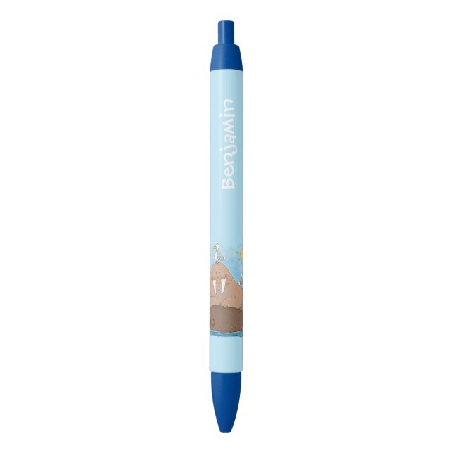 Funny happy walrus cartoon illustration pen (Front Vertical)