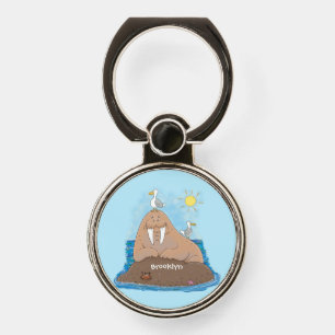 Funny happy walrus cartoon illustration phone ring stand