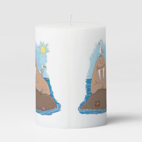 Funny happy walrus cartoon illustration pillar candle