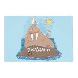 Funny happy walrus cartoon illustration placemat