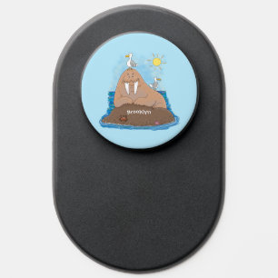 Funny happy walrus cartoon illustration PopSocket