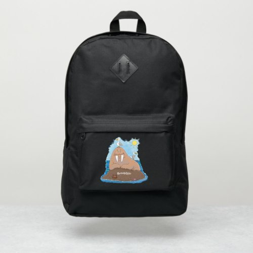 Funny happy walrus cartoon illustration port authority backpack