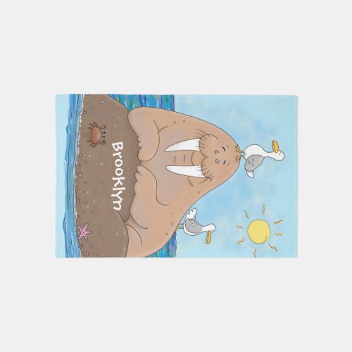 Funny happy walrus cartoon illustration rug