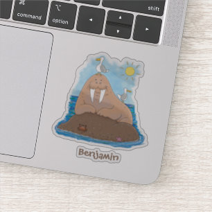 Funny happy walrus cartoon illustration sticker