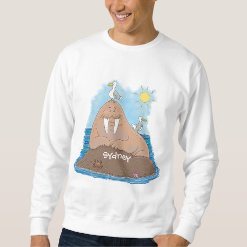 Funny happy walrus cartoon illustration sweatshirt