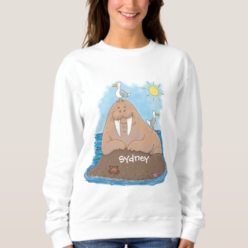 Funny happy walrus cartoon illustration sweatshirt