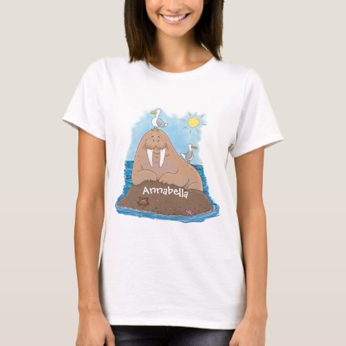 Funny happy walrus cartoon illustration T_Shirt