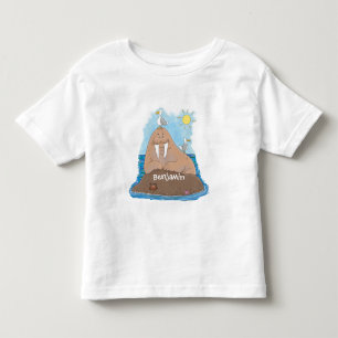 Funny happy walrus cartoon illustration toddler t-shirt
