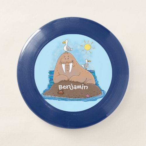 Funny happy walrus cartoon illustration Wham_O frisbee