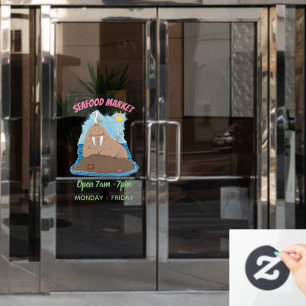 Funny happy walrus cartoon illustration window cling