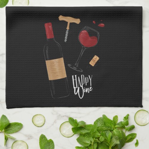 Funny Happy Wine Bottle of Red Kitchen Towel