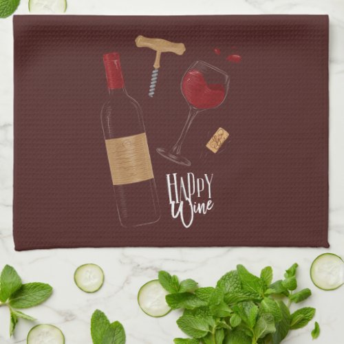 Funny Happy Wine Bottle of Red Kitchen Towel