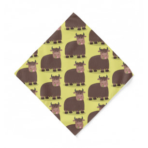 Funny happy yak eating grass cartoon illustration  bandana