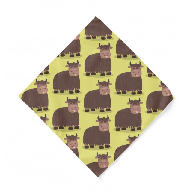 Funny happy yak eating grass cartoon illustration  bandana (Front)