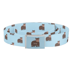 Funny happy yak eating grass cartoon illustration belt