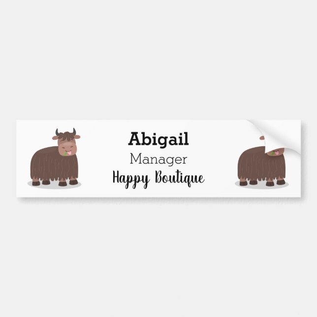 Funny happy yak eating grass cartoon illustration bumper sticker (Front)