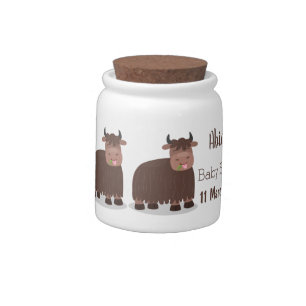 Funny happy yak eating grass cartoon illustration candy jar