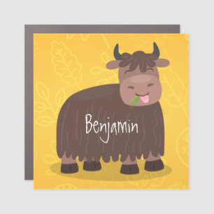 Funny happy yak eating grass cartoon illustration car magnet